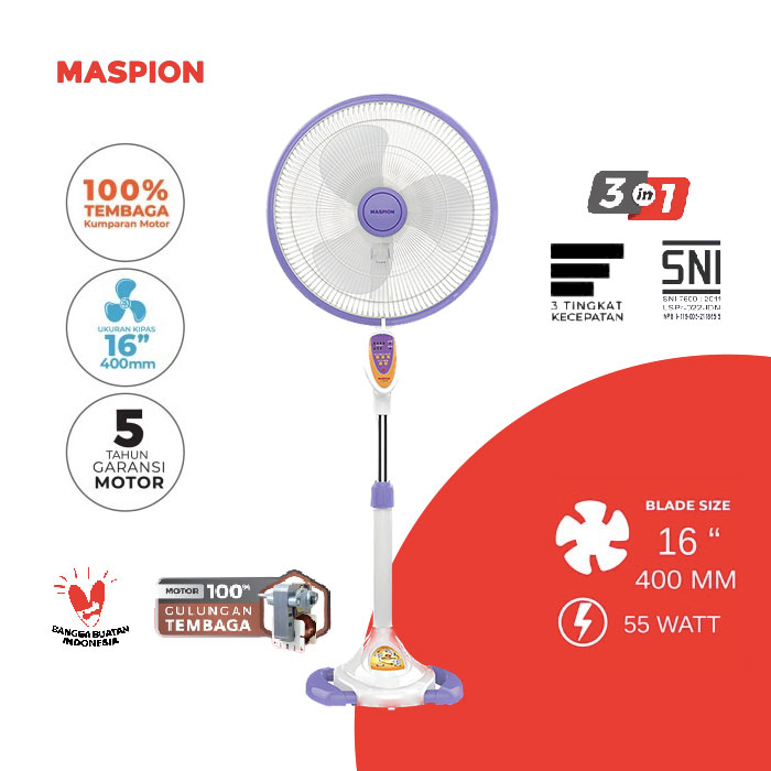 Maspion Kipas Angin Berdiri Stand Fan Remote 16 Inch - F1623RC